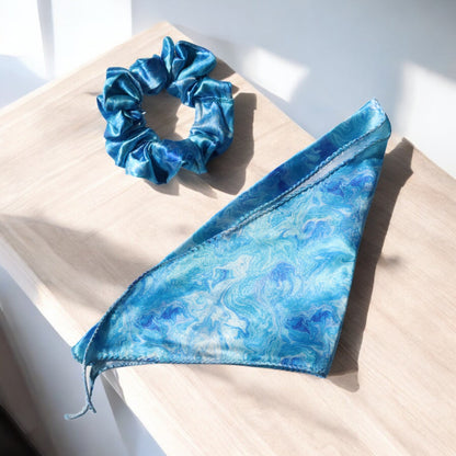 Silk Satin Scarf Scrunchie – Marble Prints