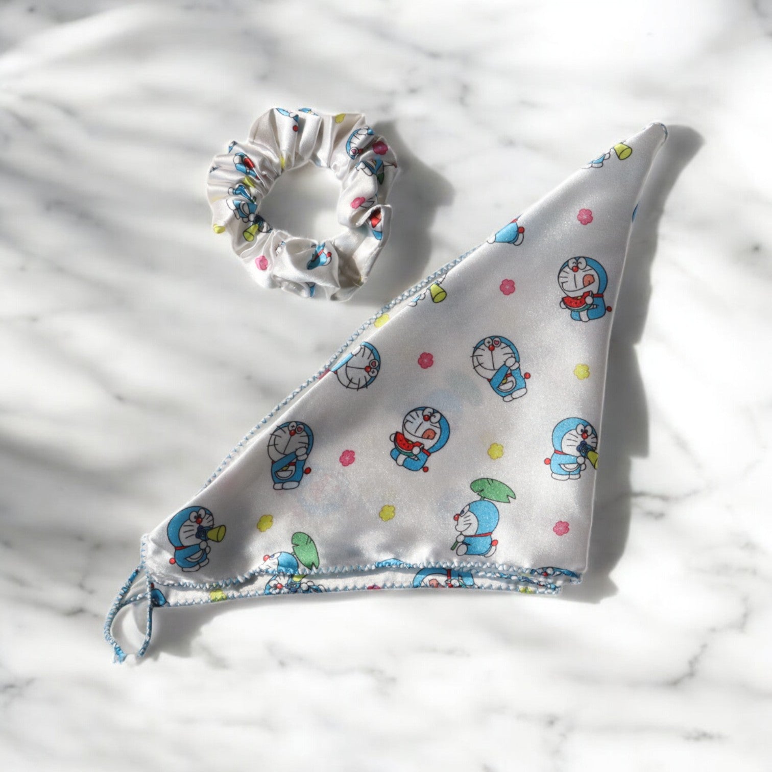 Cartoon-Print Scarf Scrunchie