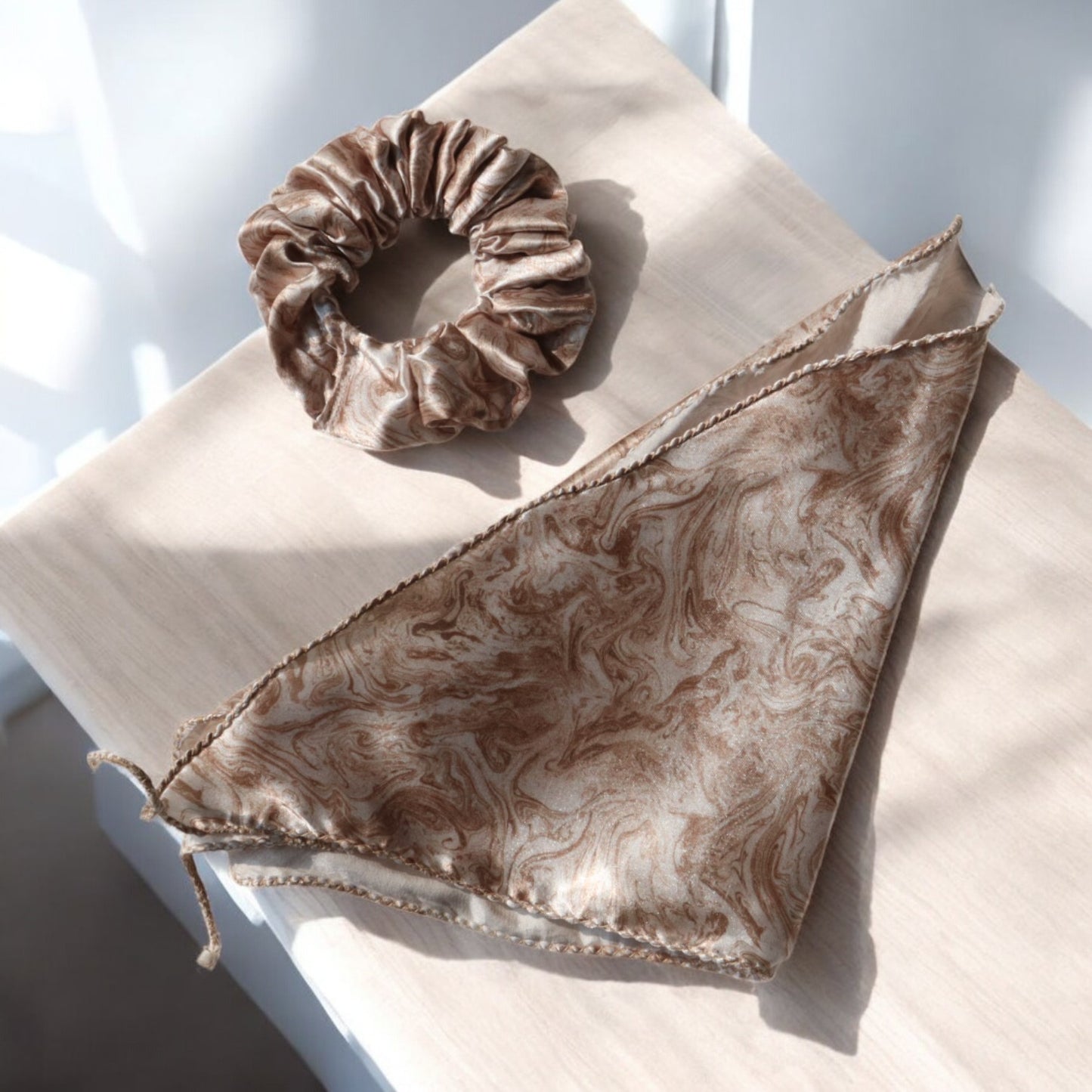 Silk Satin Scarf Scrunchie – Marble Prints