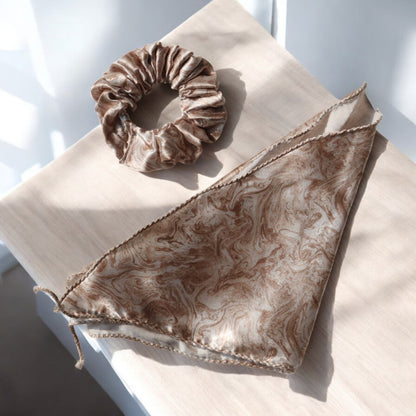 Silk Satin Scarf Scrunchie – Marble Prints