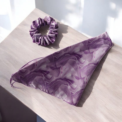 Silk Satin Scarf Scrunchie – Marble Prints