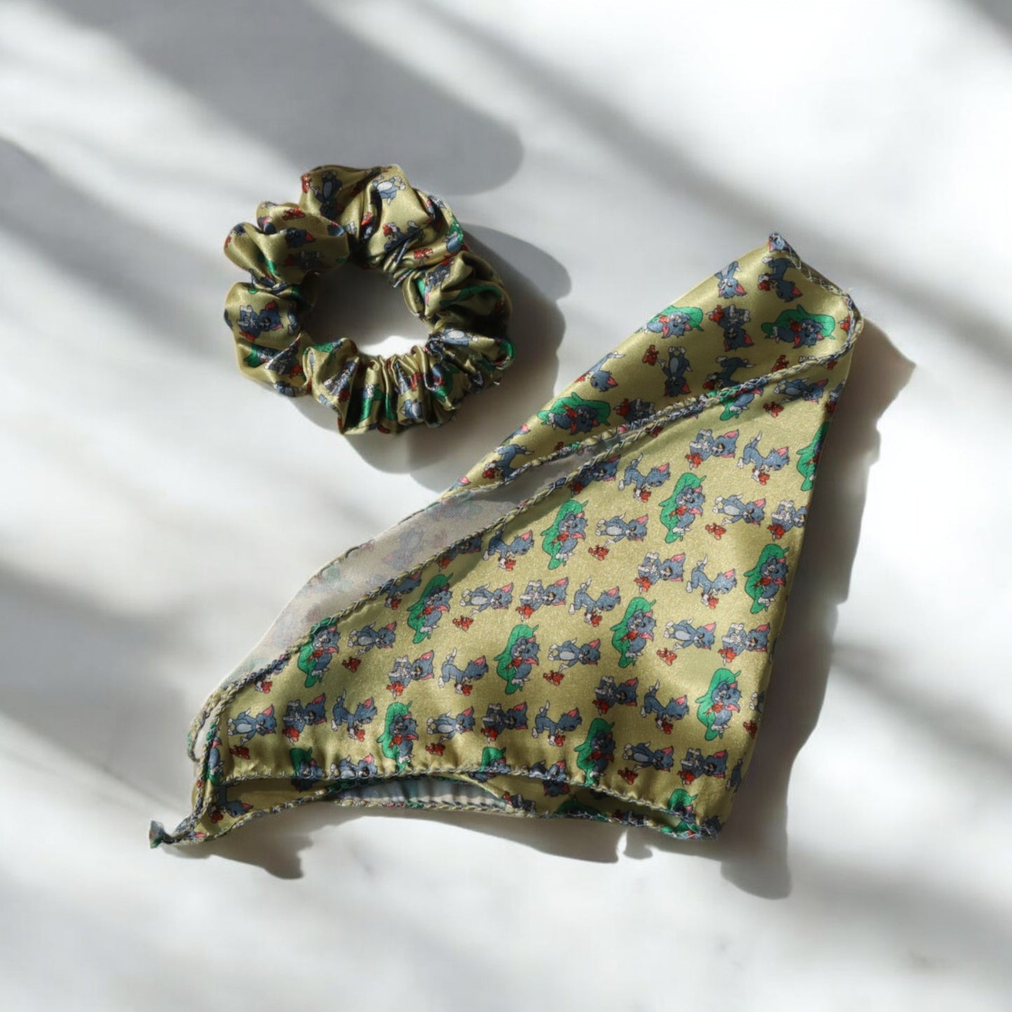 Cartoon-Print Scarf Scrunchie
