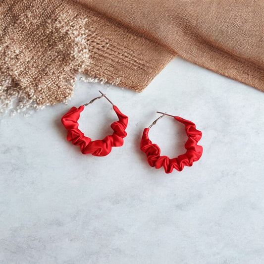 Ruby Red Scrunchie Hoop earring