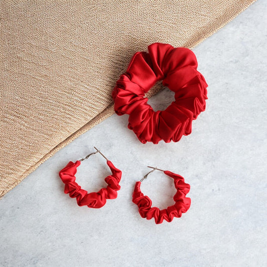 Crimson Kiss Scrunchie Hoop earring set