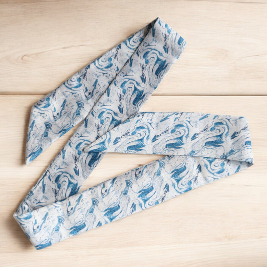 Marble light blue Ribbon Scrunchie