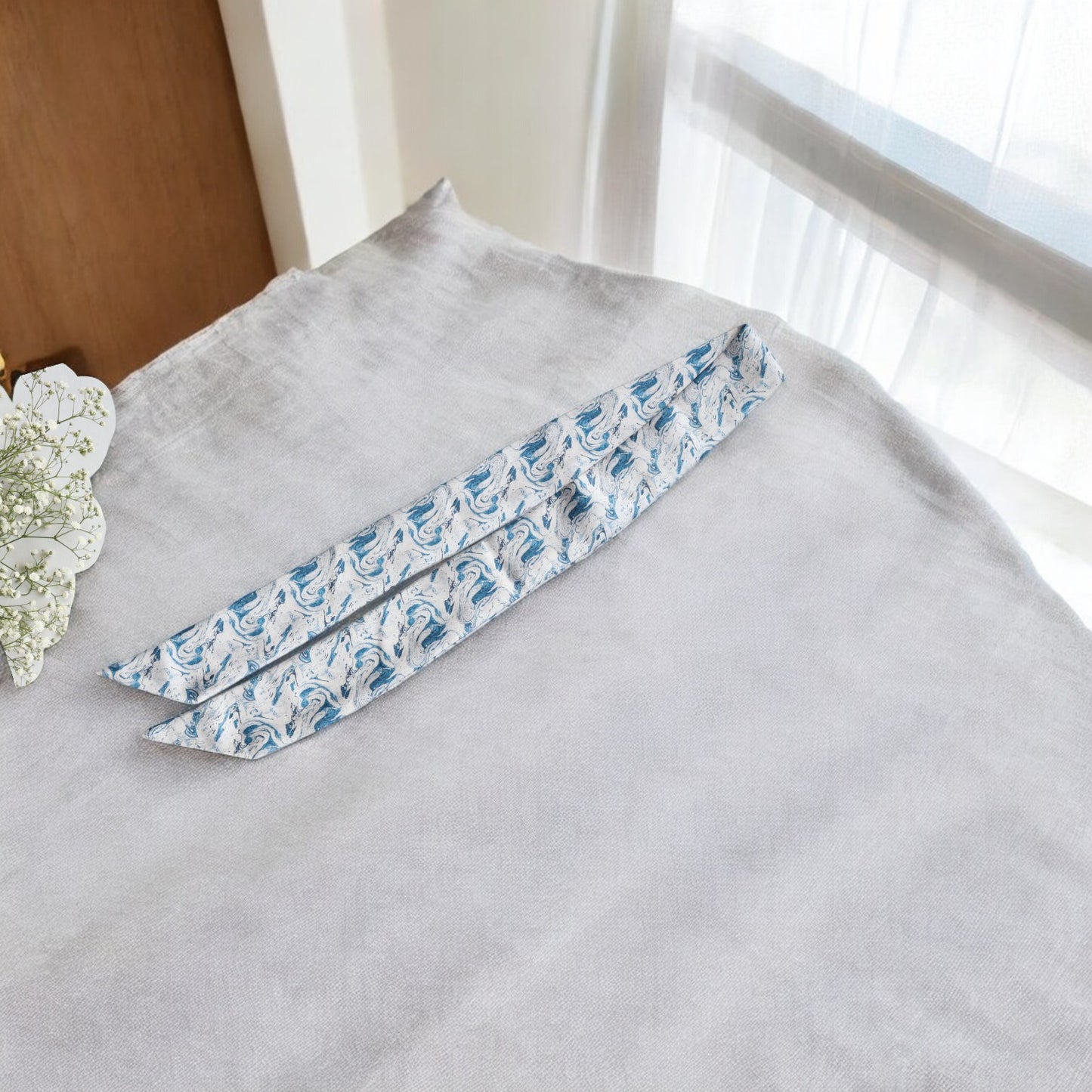 Marble light blue Ribbon Scrunchie
