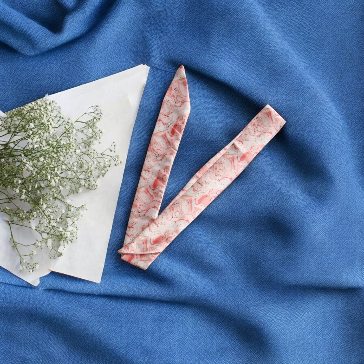 Marble pink print Ribbon Scrunchie