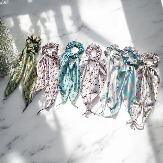 Cartoon-Print Scarf Scrunchie