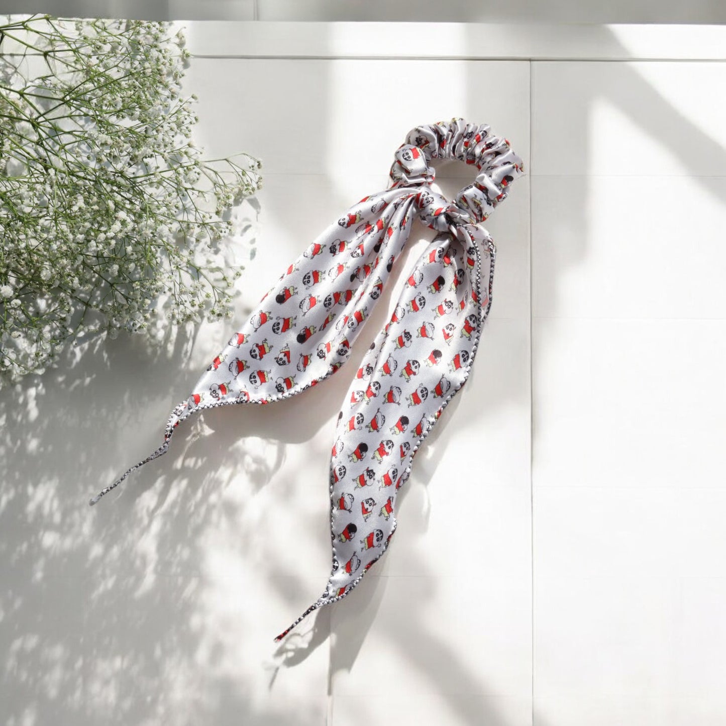 Cartoon-Print Scarf Scrunchie
