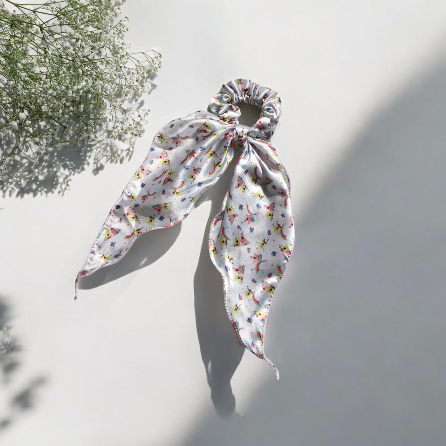 Cartoon-Print Scarf Scrunchie