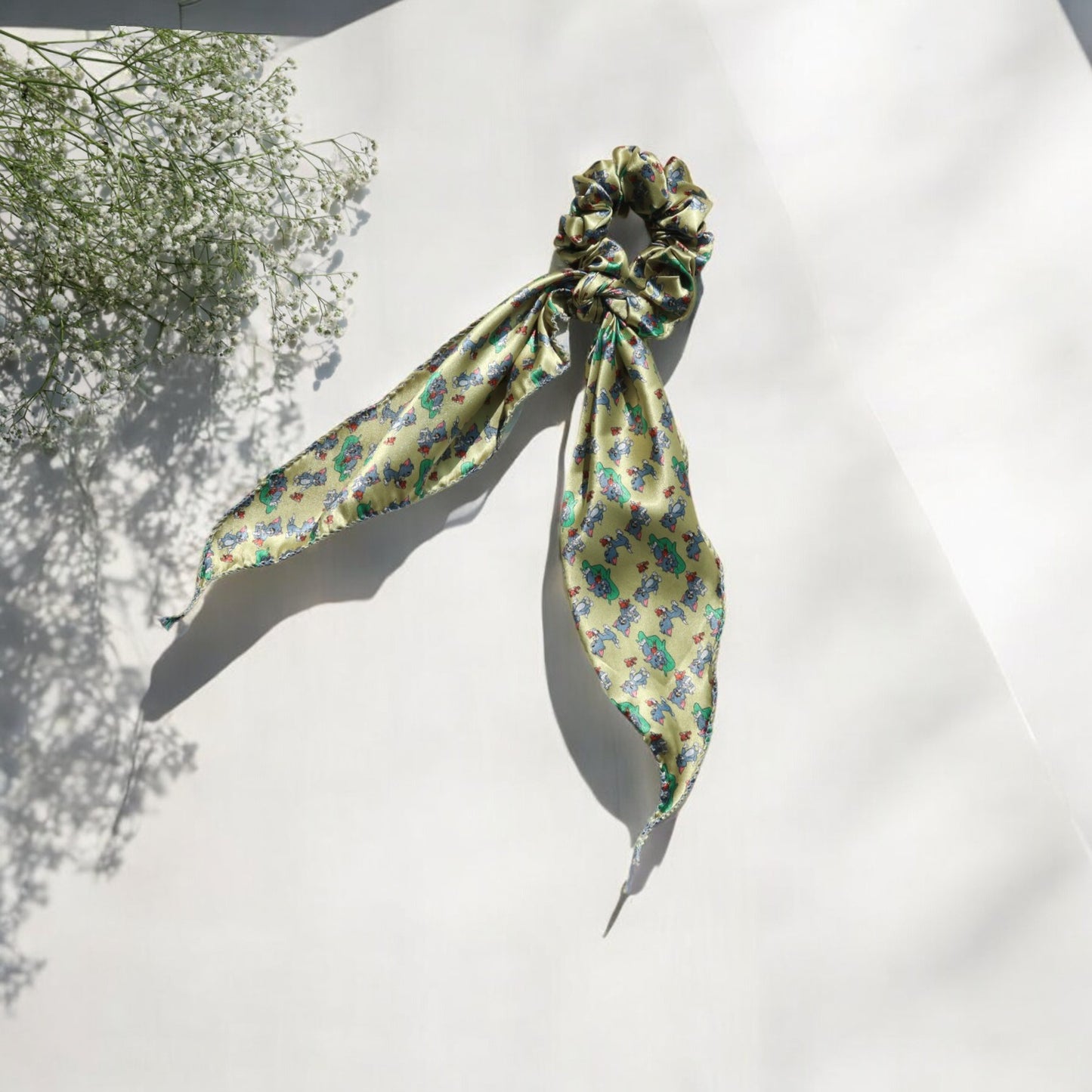 Cartoon-Print Scarf Scrunchie