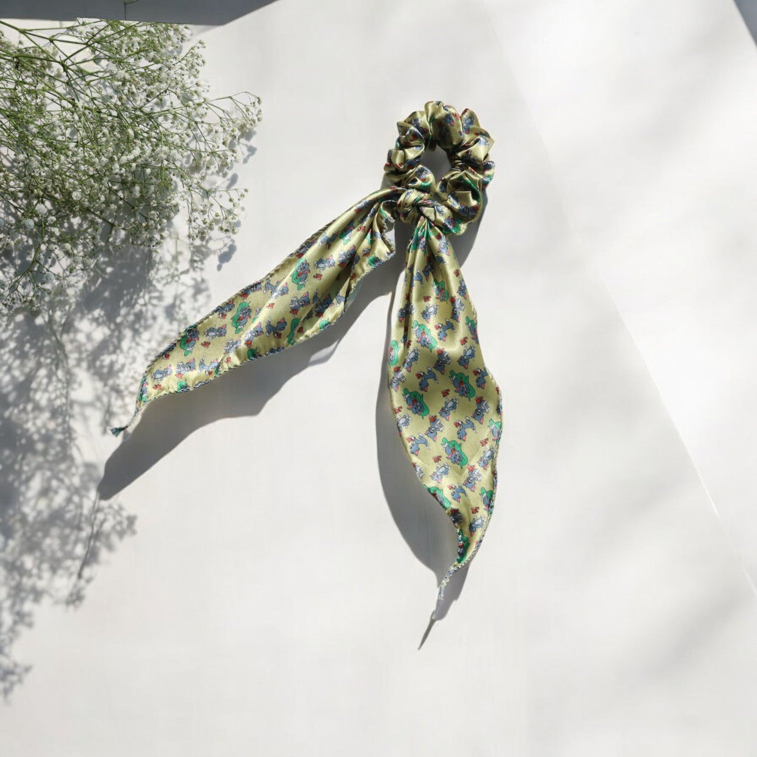 Cartoon-Print Scarf Scrunchie