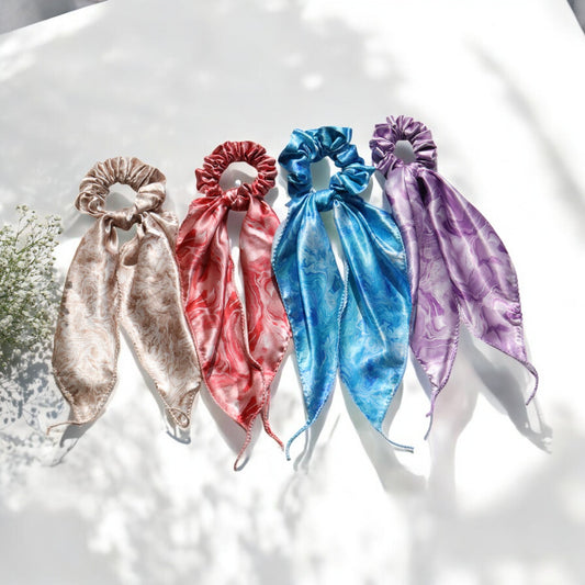 Silk Satin Scarf Scrunchie – Marble Prints