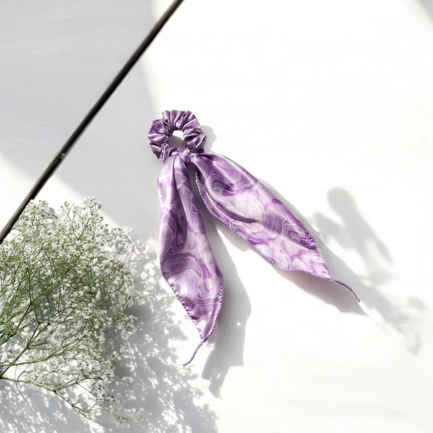 Silk Satin Scarf Scrunchie – Marble Prints