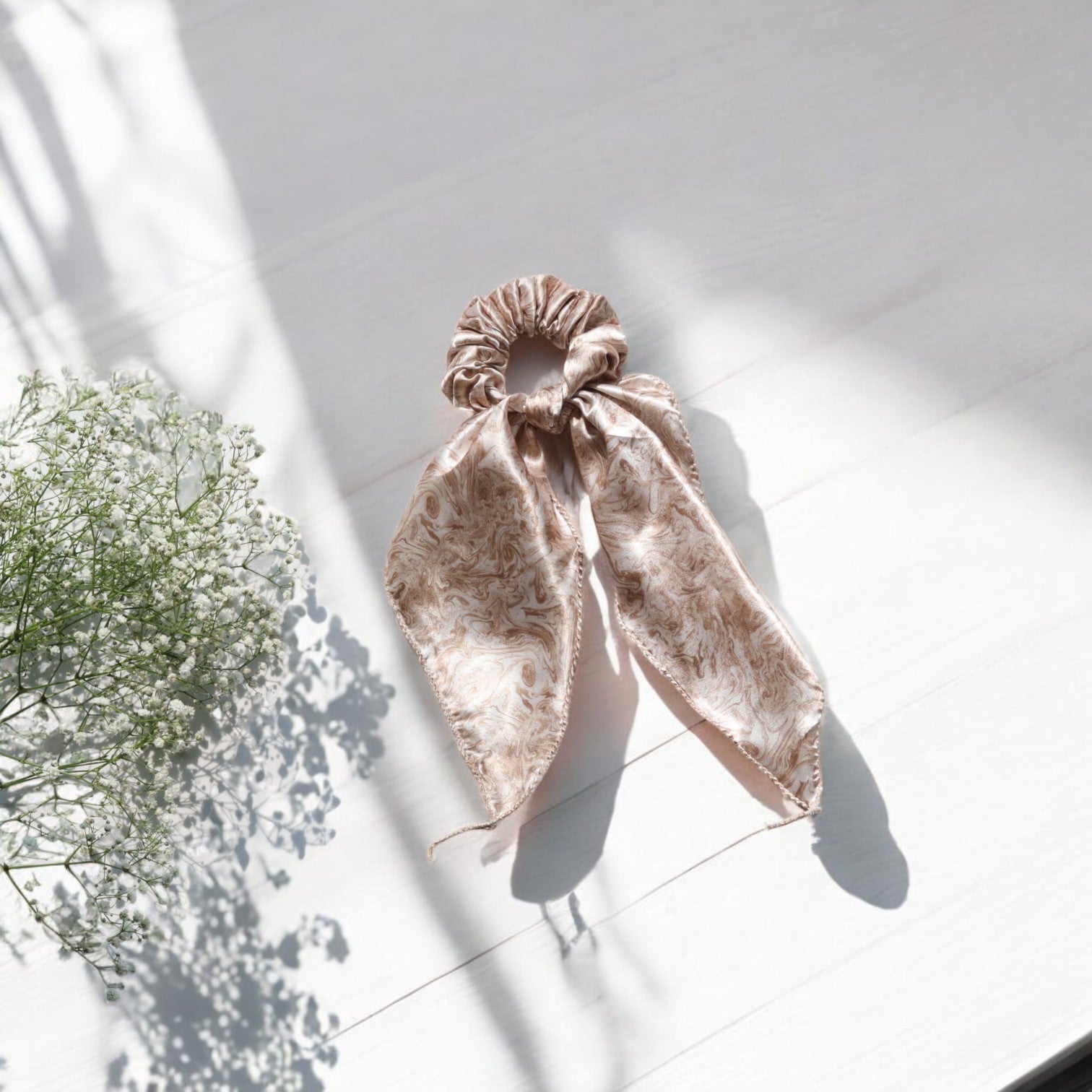 Silk Satin Scarf Scrunchie – Marble Prints