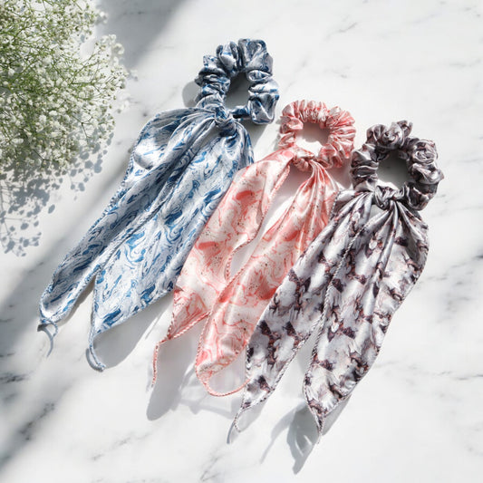 Silk Satin Scarf Scrunchie – Marble