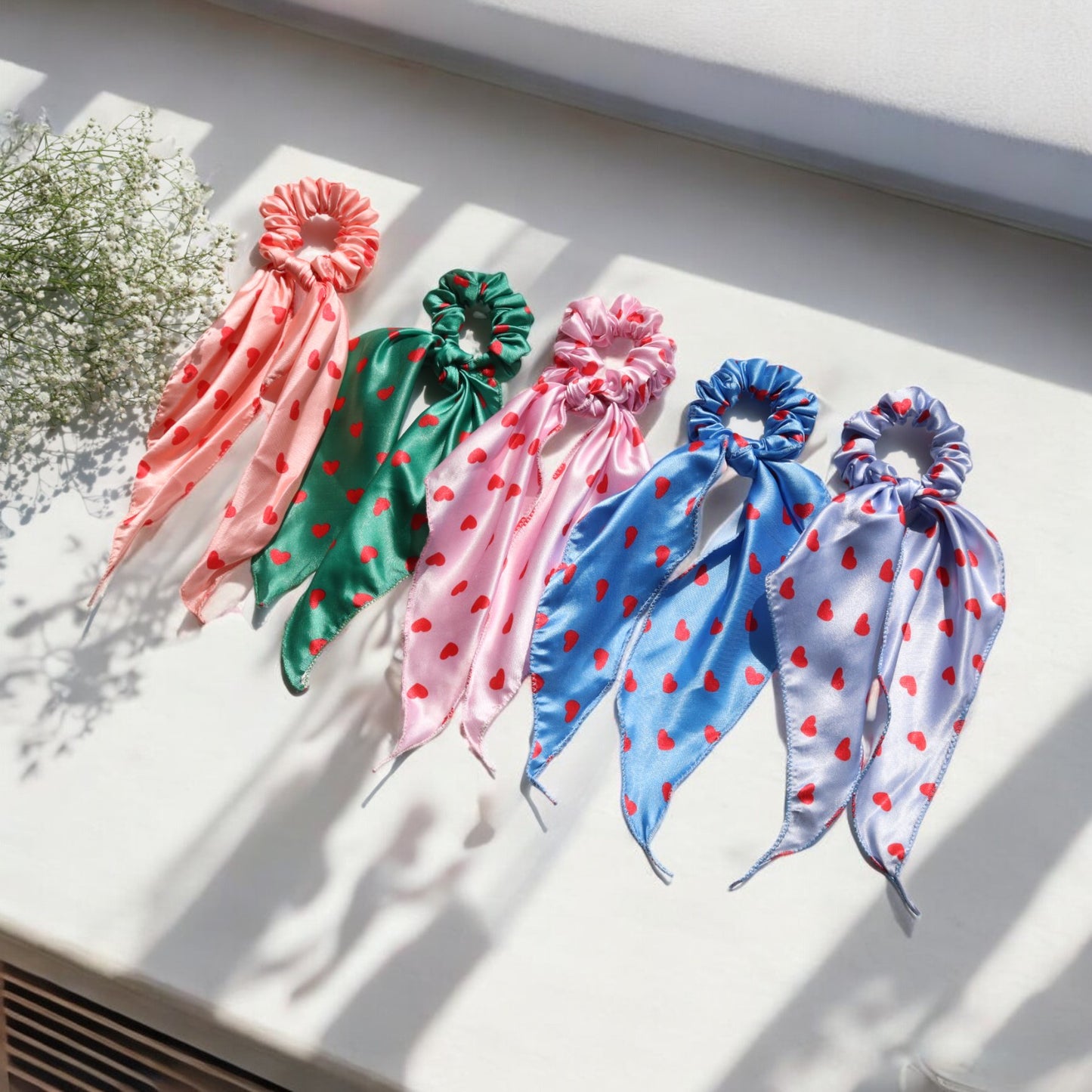 Satin Heart Print scarf Scrunchies