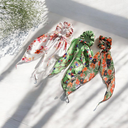 Flower-Print Scarf Scrunchie