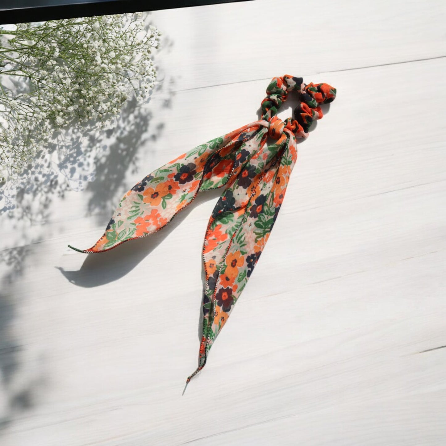 Flower-Print Scarf Scrunchie