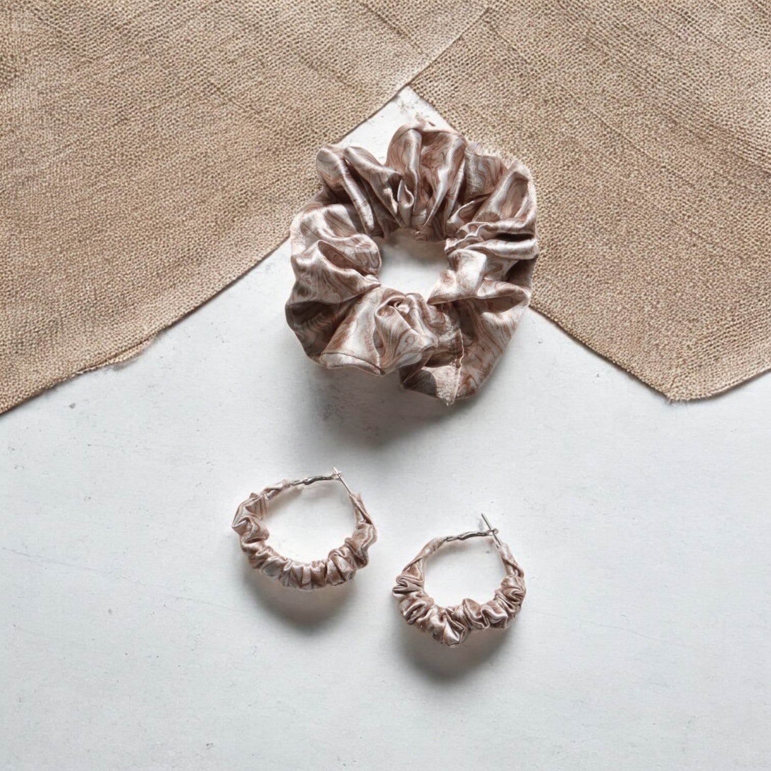 Honey Feather Scrunchie Hoop earring set