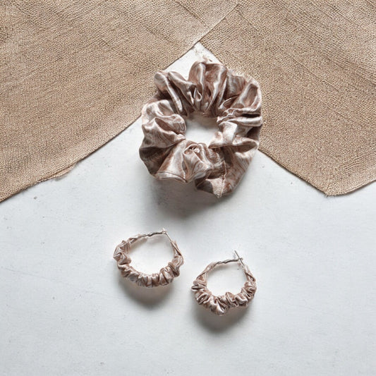 Honey Feather Scrunchie Hoop earring set