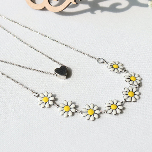 Heart & Daisy Double Necklace