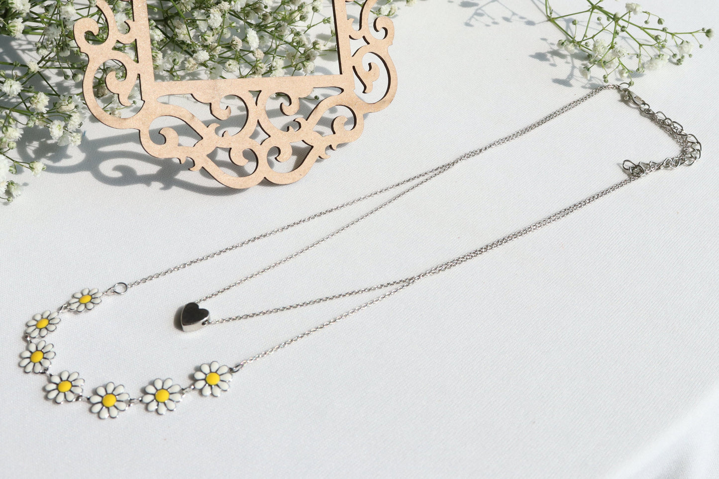 Heart & Daisy Double Necklace