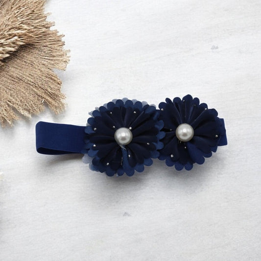 Baby Hairband with Two Petite Flowers Navy Blue