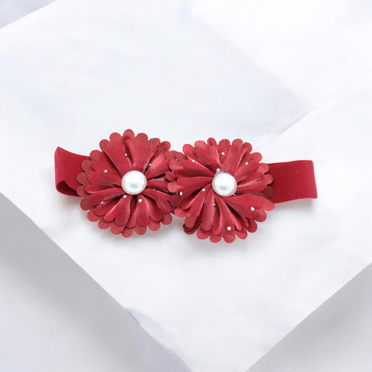 Baby Hairband with Two Petite Flowers Red