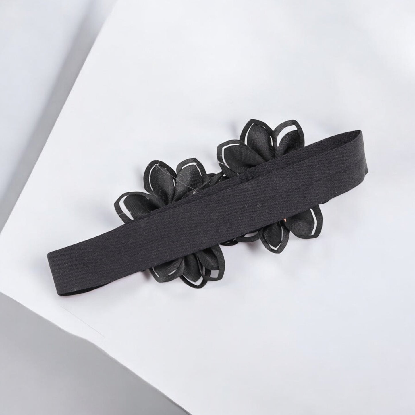 Baby Hairband with Two Petite Flowers Black