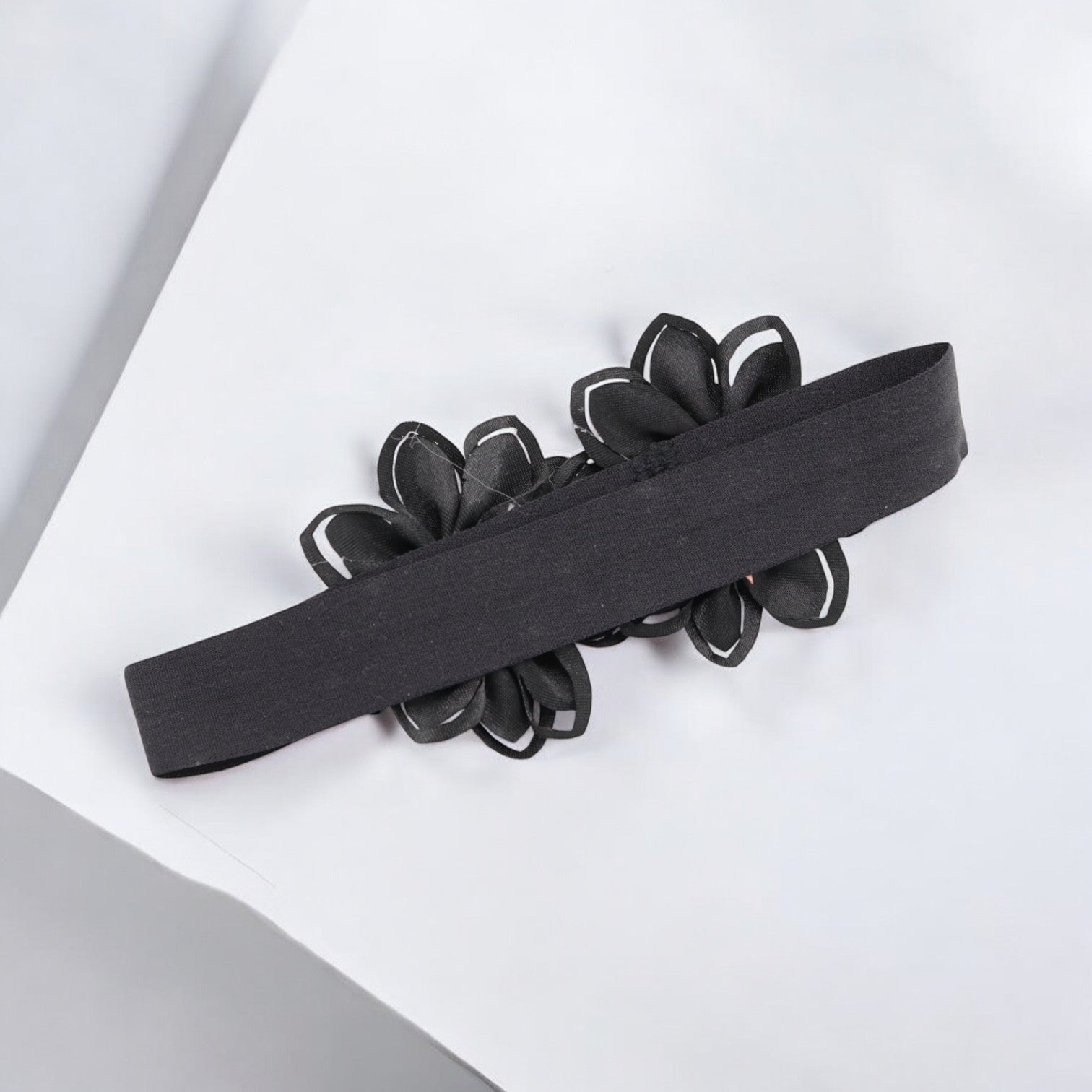 Baby Hairband with Two Petite Flowers Black