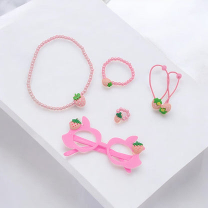 Strawberry Princess Jewelry Gift Set – Necklace, Bracelet, Hand Ring & Fancy Goggles