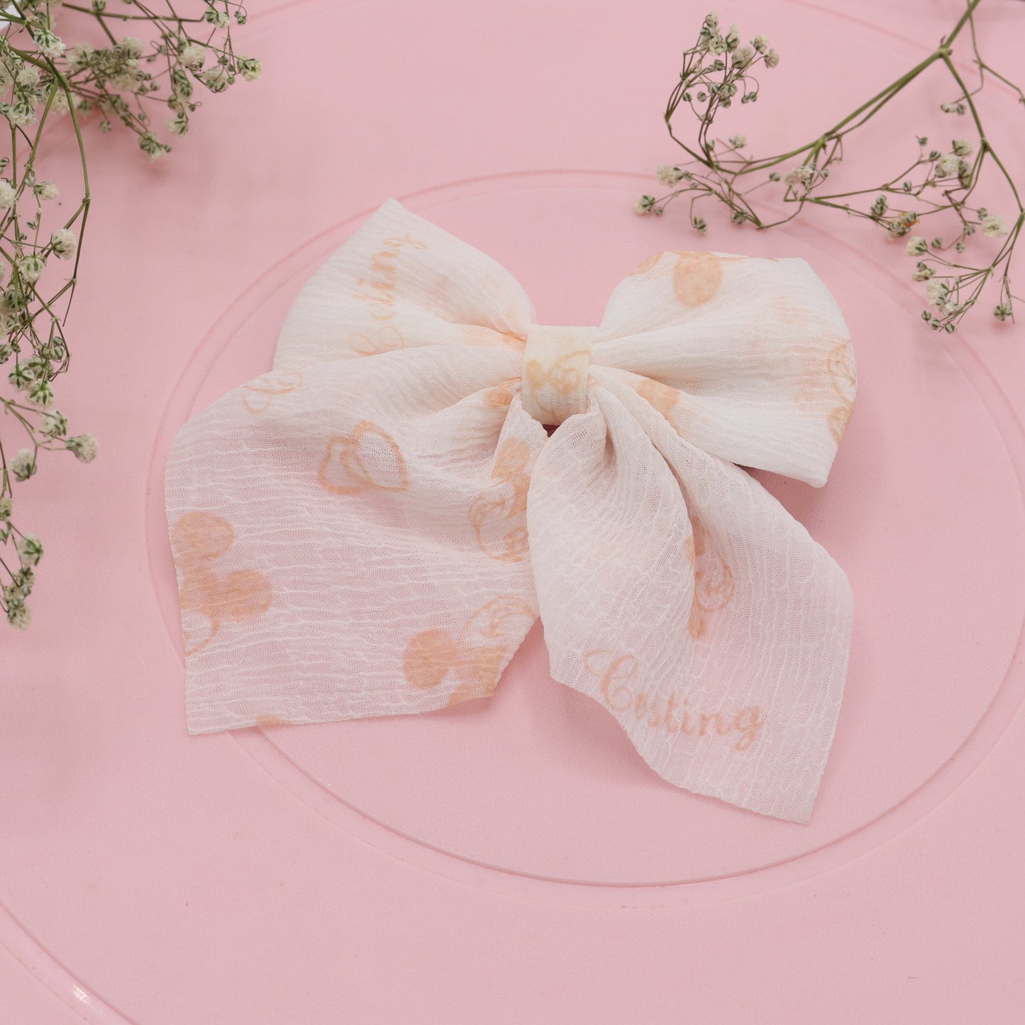 Orange Disney printed Princess mini Bow for Hair Style Clip