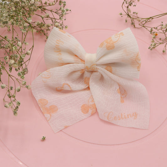 Orange Disney printed Princess mini Bow for Hair Style Clip