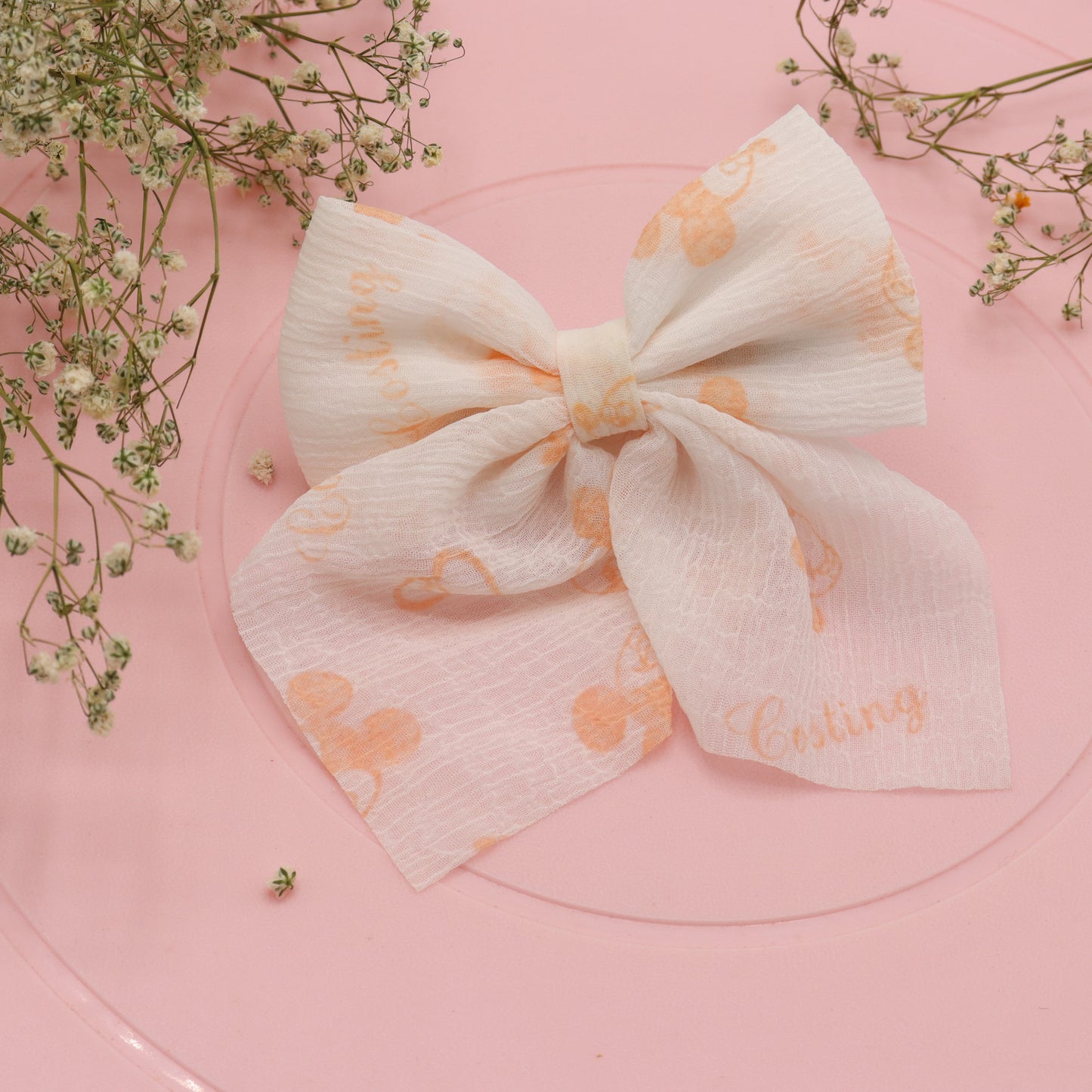 Orange Disney printed Princess mini Bow for Hair Style Clip