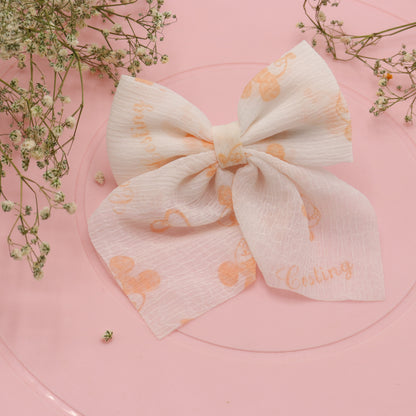 Orange Disney printed Princess mini Bow for Hair Style Clip