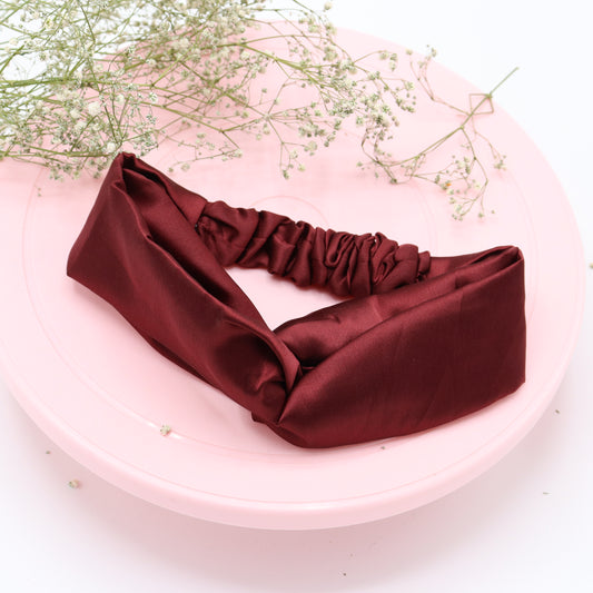 Silk Satin Knot Style Hairband Maroon colour in medium size