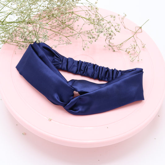 Silk Satin Knot Hairband- Navy Blue
