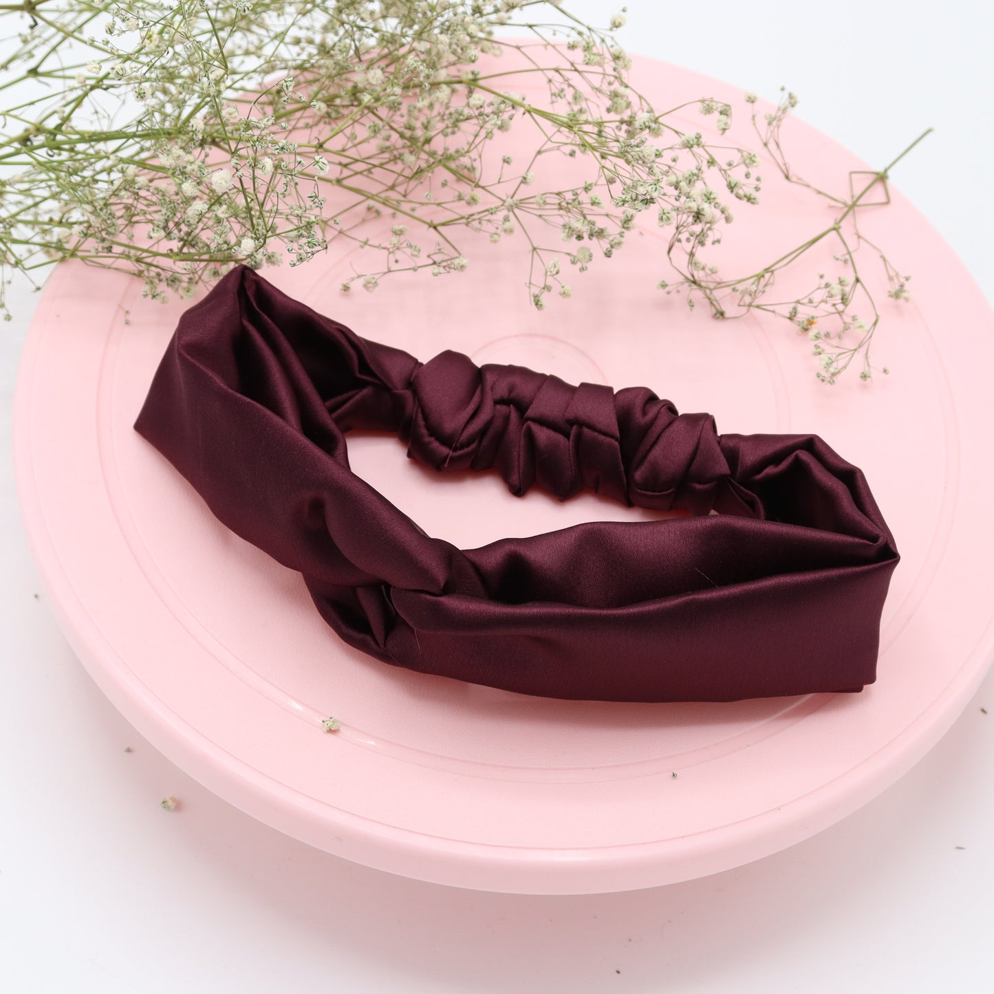 Silk Satin Knot Style Hairband Maroon colour in medium size