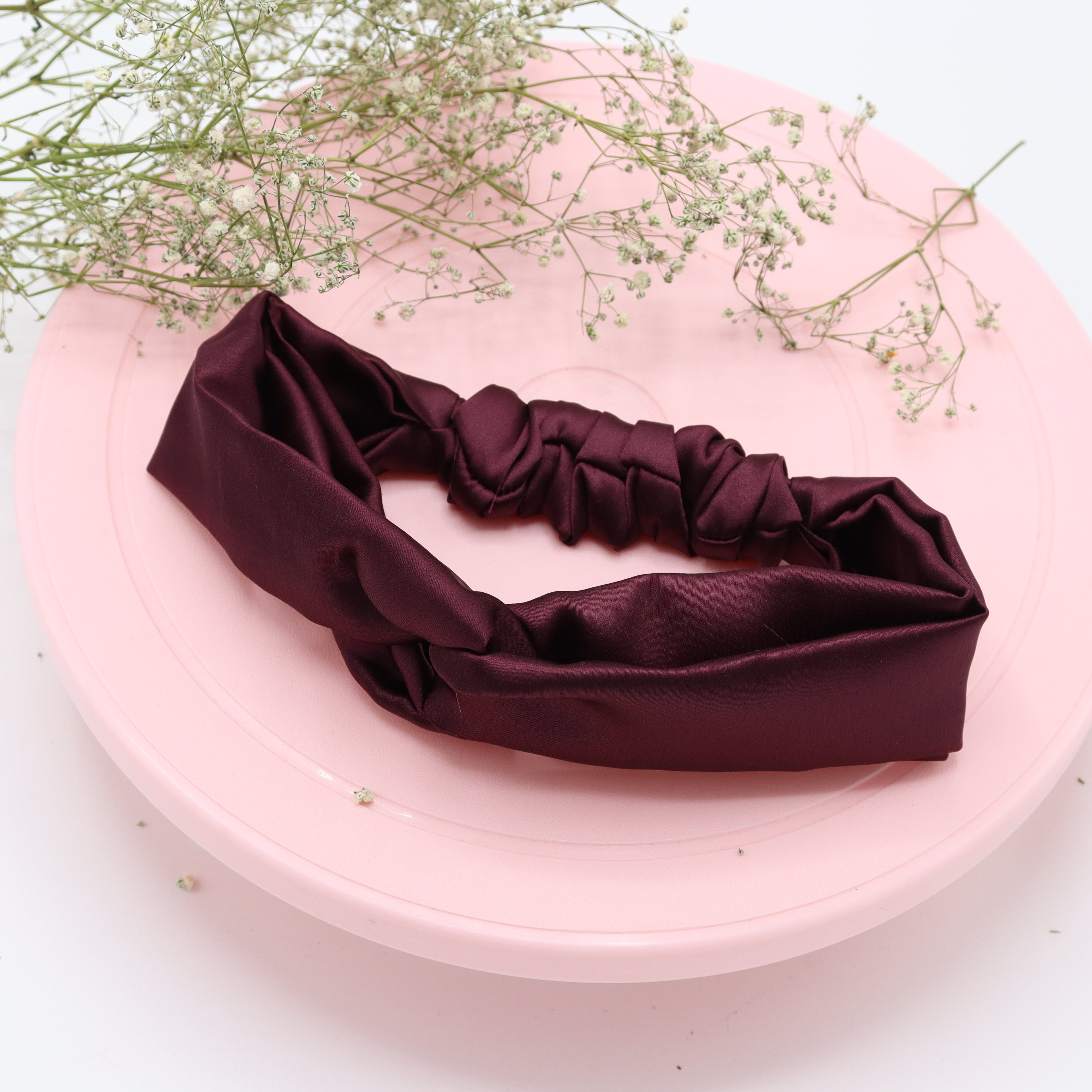 Silk Satin Knot Style Hairband Maroon colour in medium size
