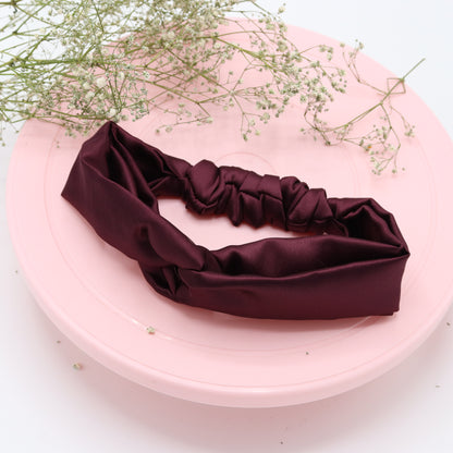 Silk Satin Knot Style Hairband Maroon colour in medium size