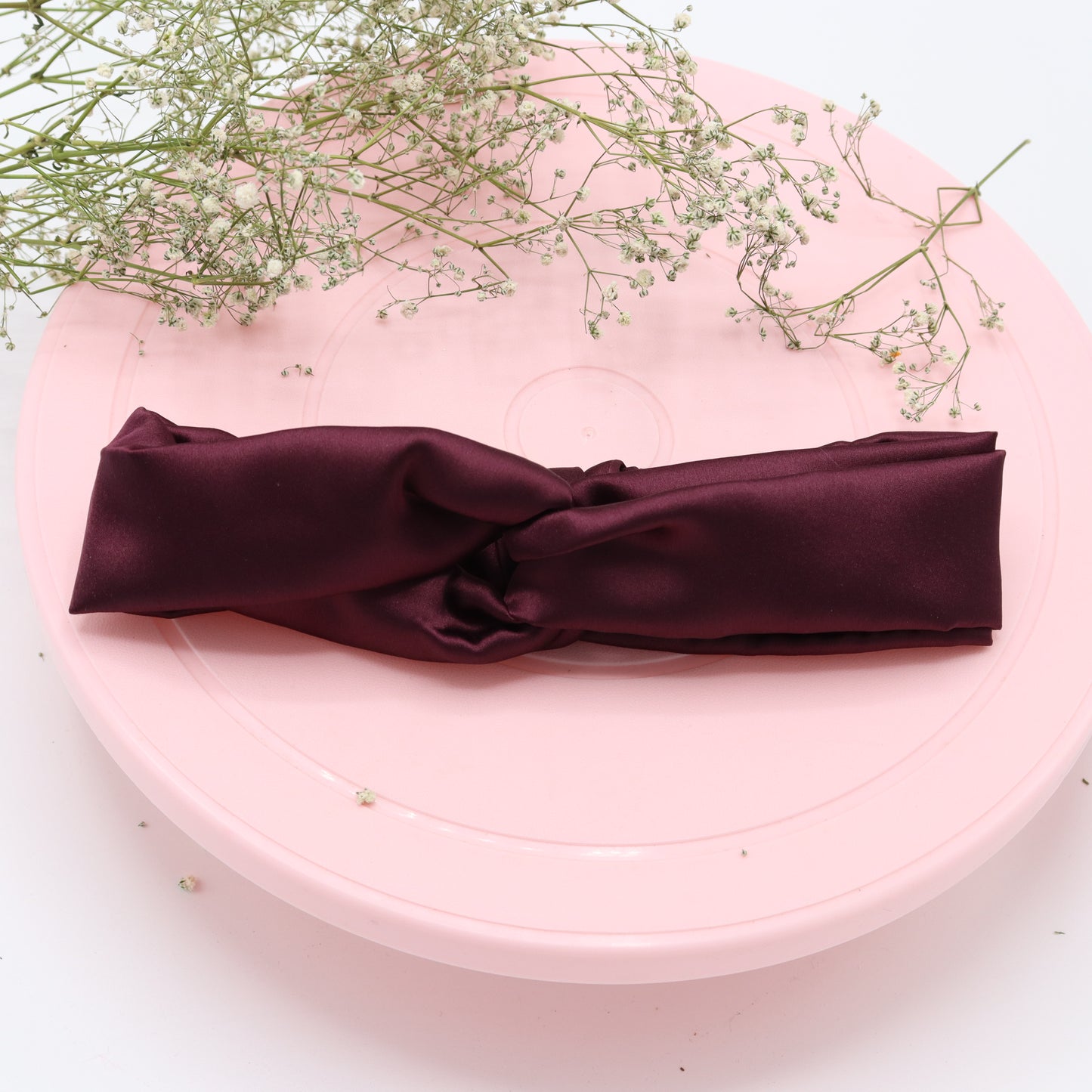 Silk Satin Knot Style Hairband Maroon colour in medium size