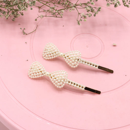 Bow Design Pearl-Encrusted Bobby Pin Set