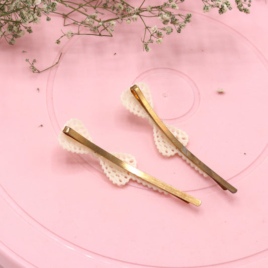 Bow Design Pearl-Encrusted Bobby Pin Set