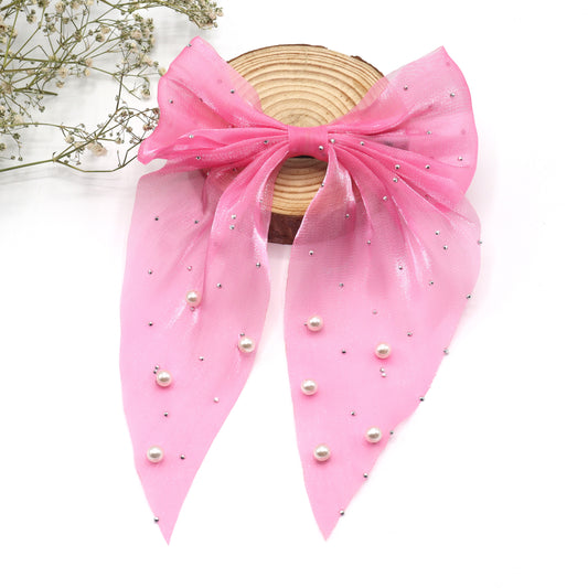 Pearl Elegance Organza Hair Bow