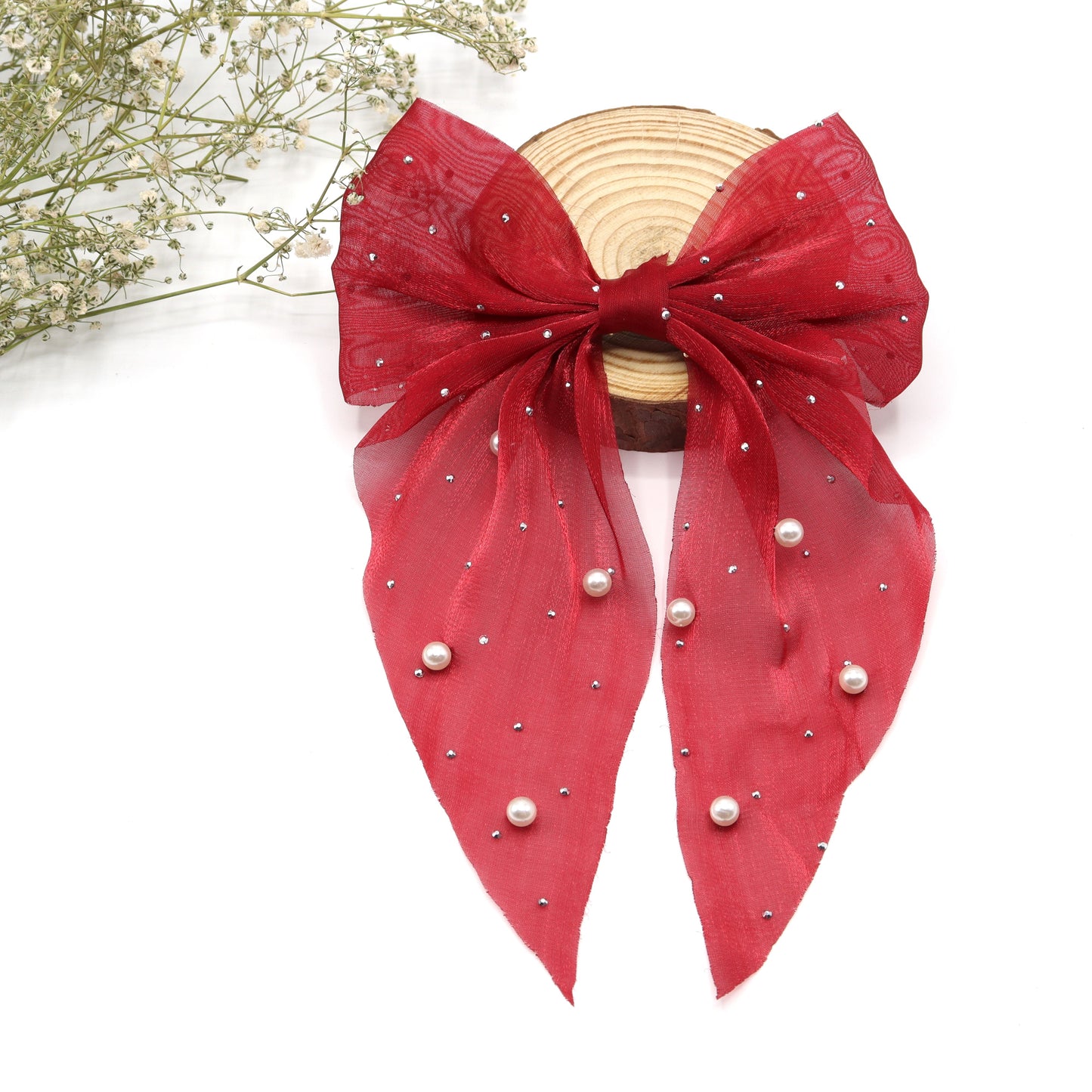 Pearl Elegance Organza Hair Bow