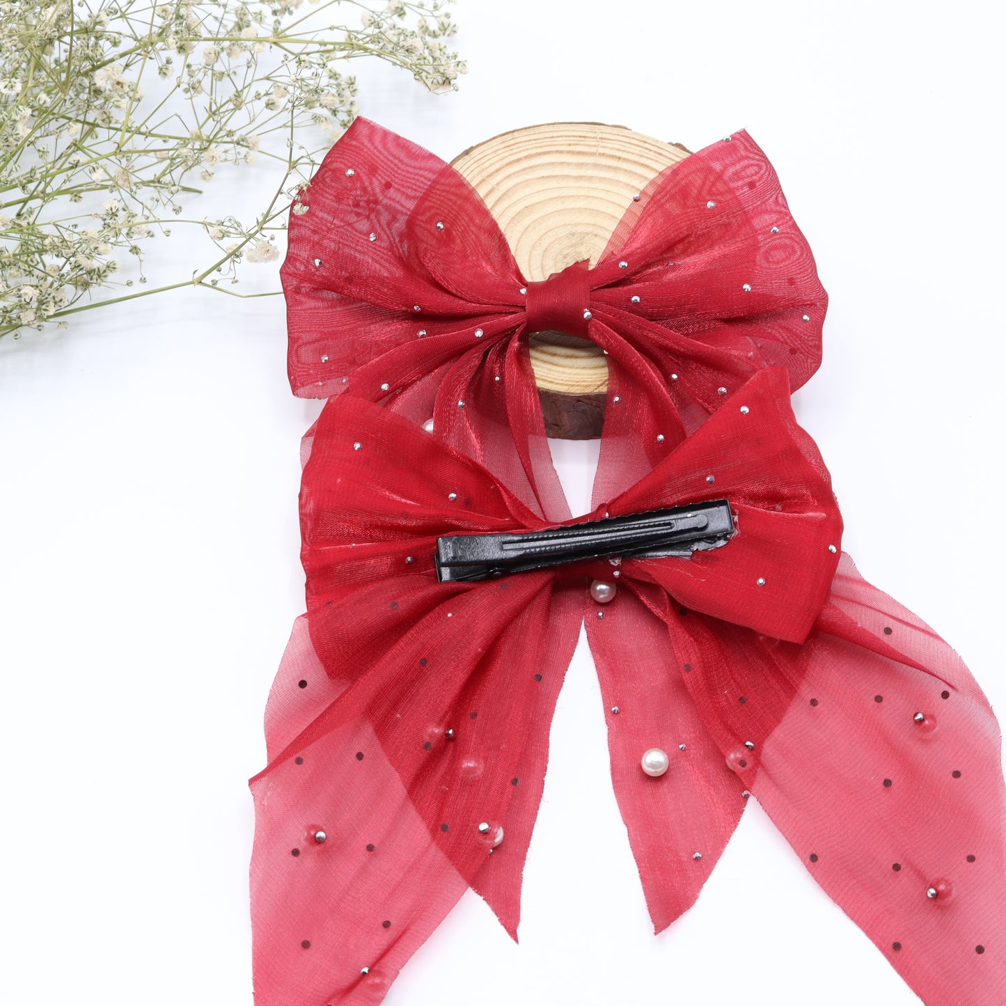 Pearl Elegance Organza Hair Bow