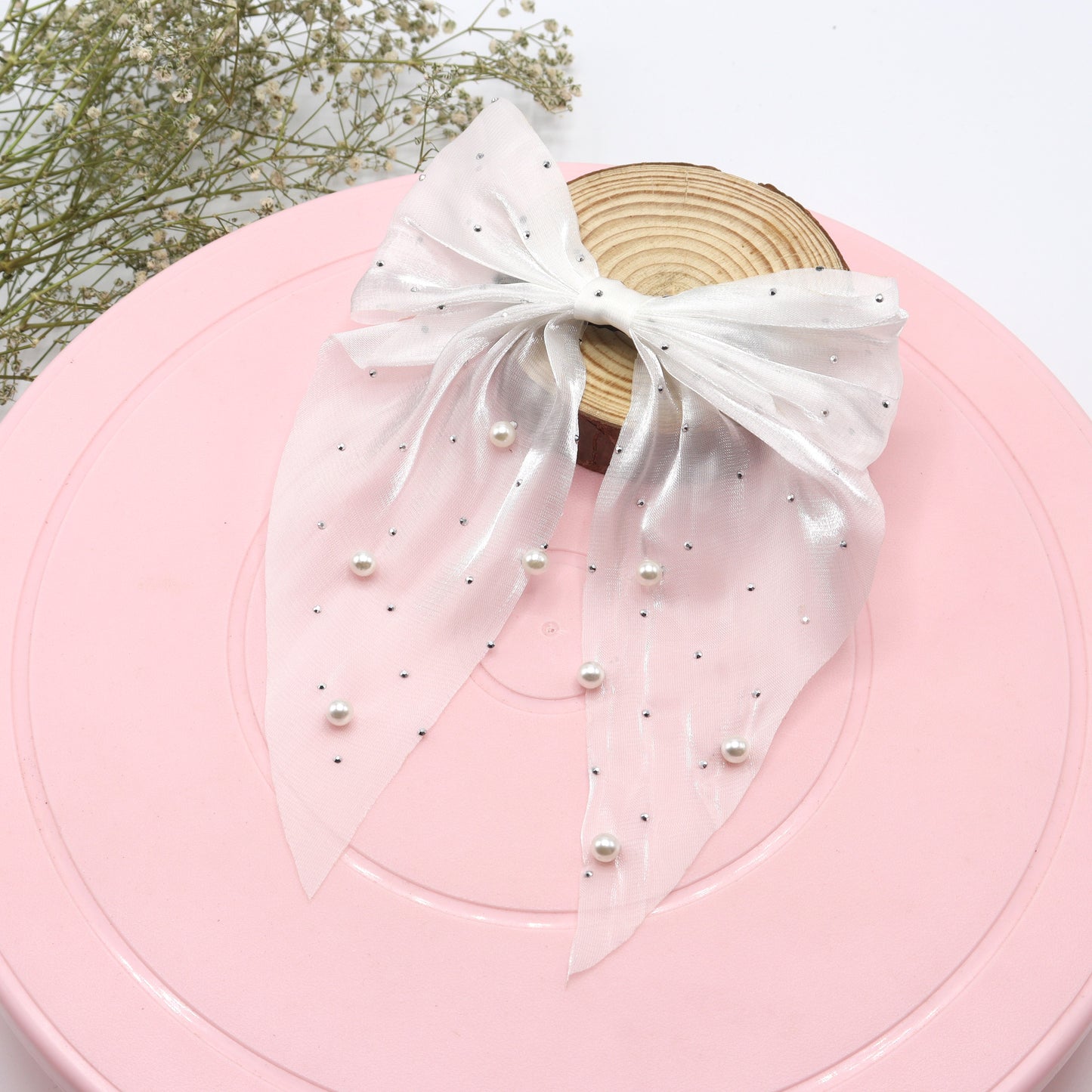 Pearl Elegance Organza Hair Bow