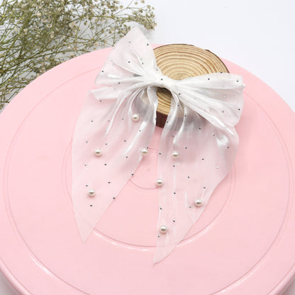 Pearl Elegance Organza Hair Bow