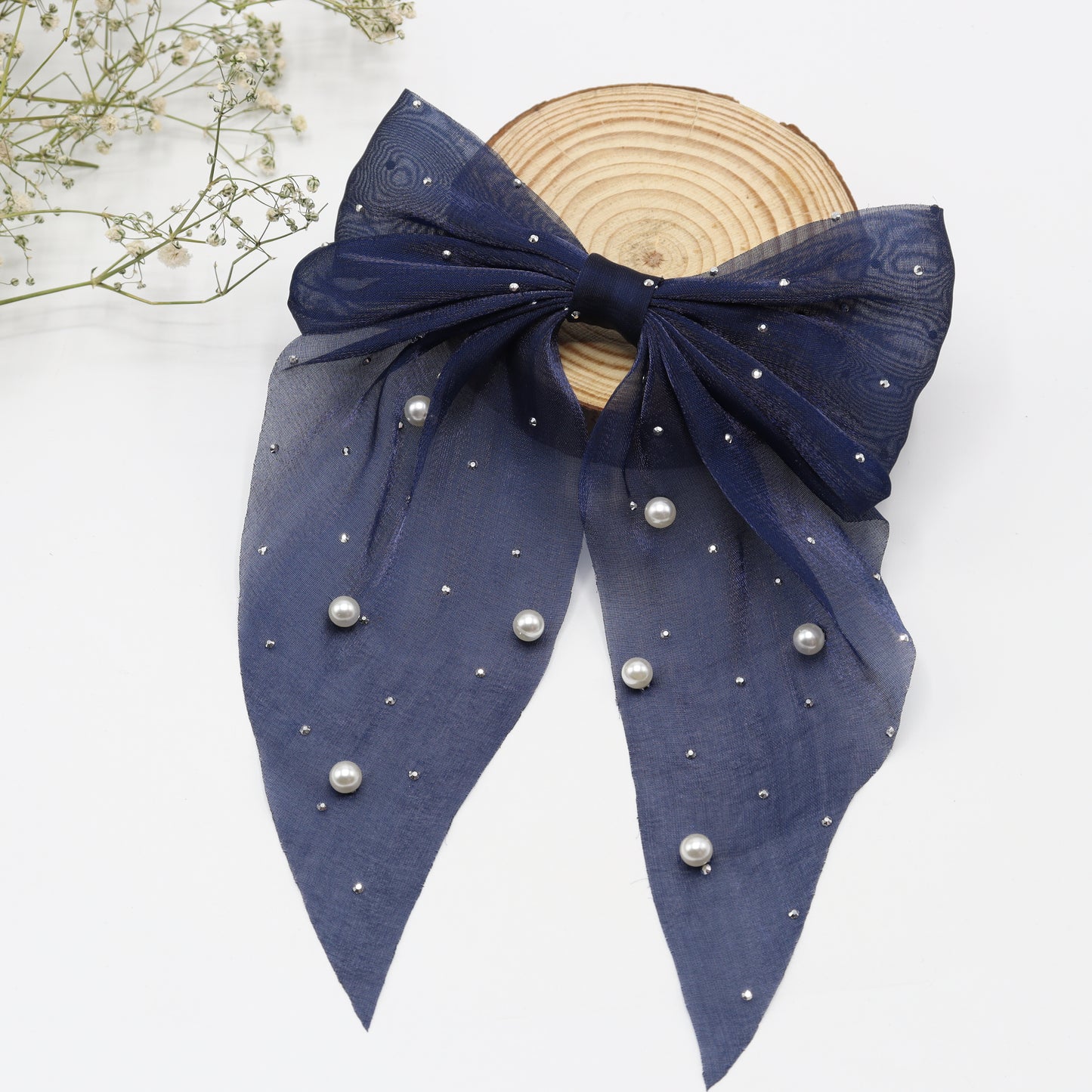 Pearl Elegance Organza Hair Bow
